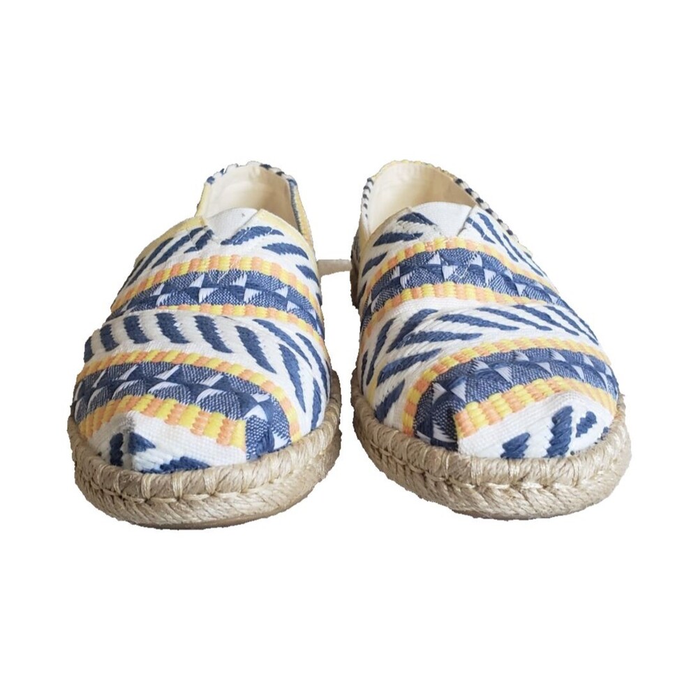 TOMS Alpargata Rope Natural Global Jacquard Espradille Flat Blue Yellow Size 9 - Picture 5 of 11